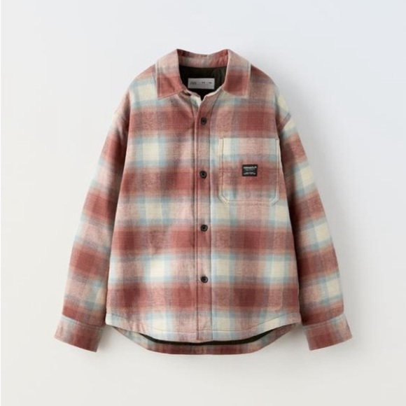 Zara Quilted checked overshirt Red and Gray Plaid Shirt 9/10Y - Picture 1 of 9